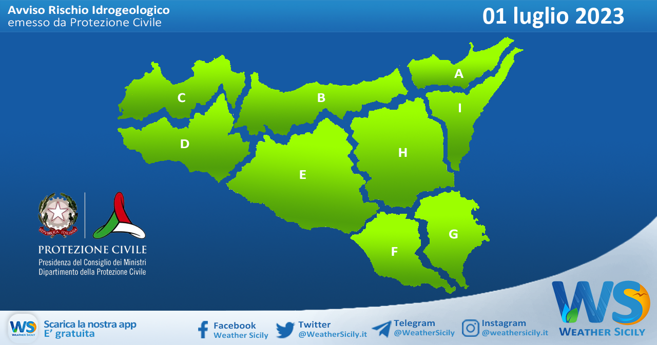 Meteo Sicilia: bollettino di allerta meteo per domani, sabato 01 luglio 2023