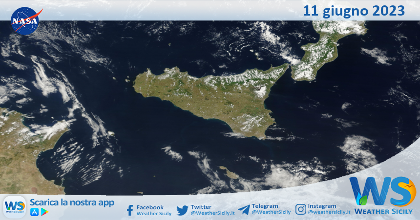 Meteo Sicilia: immagine satellitare Nasa di domenica 11 giugno 2023