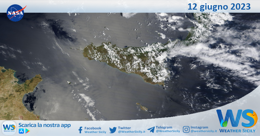 Meteo Sicilia: immagine satellitare Nasa di lunedì 12 giugno 2023