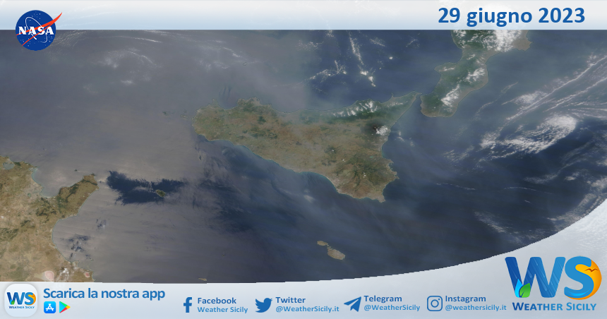 Meteo Sicilia: immagine satellitare Nasa di giovedì 29 giugno 2023