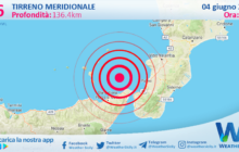 Scossa di terremoto magnitudo 2.6 nel Tirreno Meridionale (MARE)