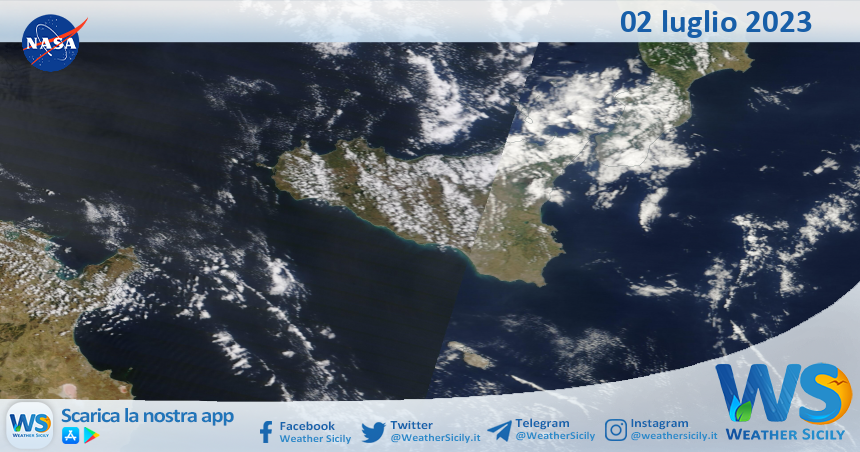 Meteo Sicilia: immagine satellitare Nasa di domenica 02 luglio 2023