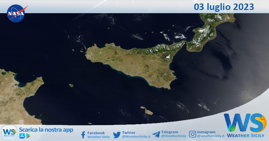 Meteo Sicilia: immagine satellitare Nasa di lunedì 03 luglio 2023