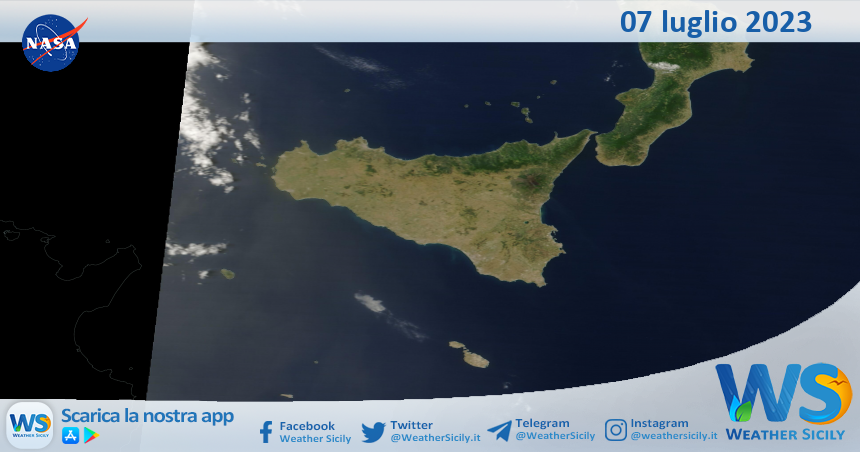 Meteo Sicilia: immagine satellitare Nasa di venerdì 07 luglio 2023