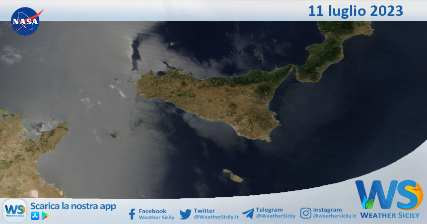 Meteo Sicilia: immagine satellitare Nasa di martedì 11 luglio 2023