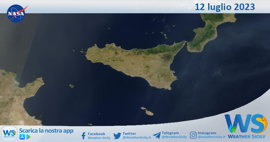 Meteo Sicilia: immagine satellitare Nasa di mercoledì 12 luglio 2023