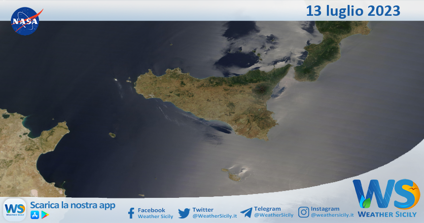 Meteo Sicilia: immagine satellitare Nasa di giovedì 13 luglio 2023