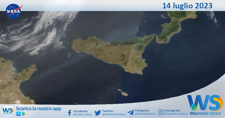 Meteo Sicilia: immagine satellitare Nasa di venerdì 14 luglio 2023