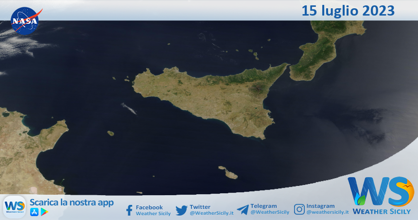 Meteo Sicilia: immagine satellitare Nasa di sabato 15 luglio 2023