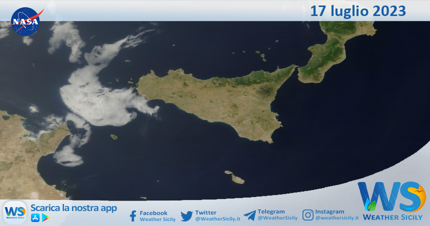 Meteo Sicilia: immagine satellitare Nasa di lunedì 17 luglio 2023