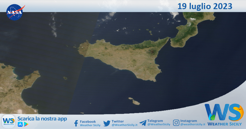 Meteo Sicilia: immagine satellitare Nasa di mercoledì 19 luglio 2023