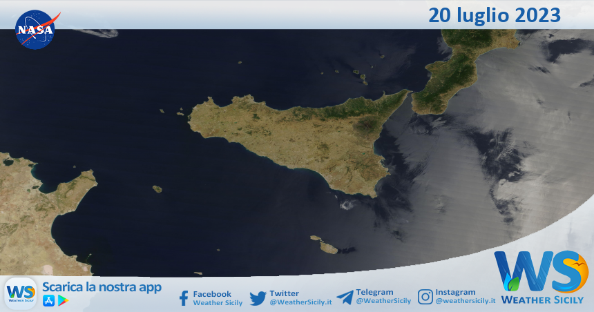 Meteo Sicilia: immagine satellitare Nasa di giovedì 20 luglio 2023