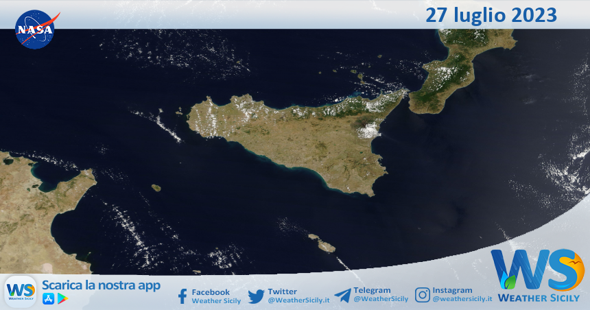 Meteo Sicilia: immagine satellitare Nasa di giovedì 27 luglio 2023