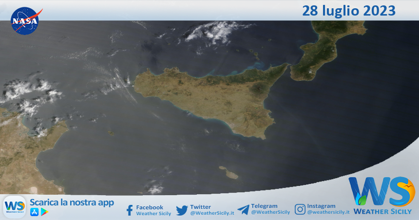 Meteo Sicilia: immagine satellitare Nasa di venerdì 28 luglio 2023