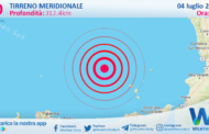 Scossa di terremoto magnitudo 3.0 nel Tirreno Meridionale (MARE)