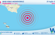 Scossa di terremoto magnitudo 2.9 nel Mar Ionio Meridionale (MARE)