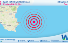 Scossa di terremoto magnitudo 3.6 nel Mar Ionio Meridionale (MARE)