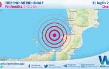 Scossa di terremoto magnitudo 3.0 nel Tirreno Meridionale (MARE)