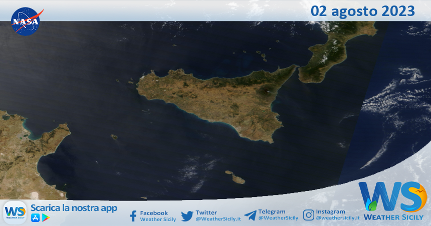 Meteo Sicilia: immagine satellitare Nasa di mercoledì 02 agosto 2023