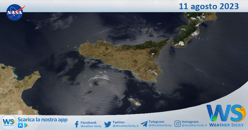 Meteo Sicilia: immagine satellitare Nasa di venerdì 11 agosto 2023