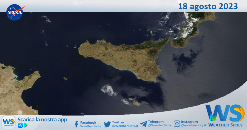 Meteo Sicilia: immagine satellitare Nasa di venerdì 18 agosto 2023