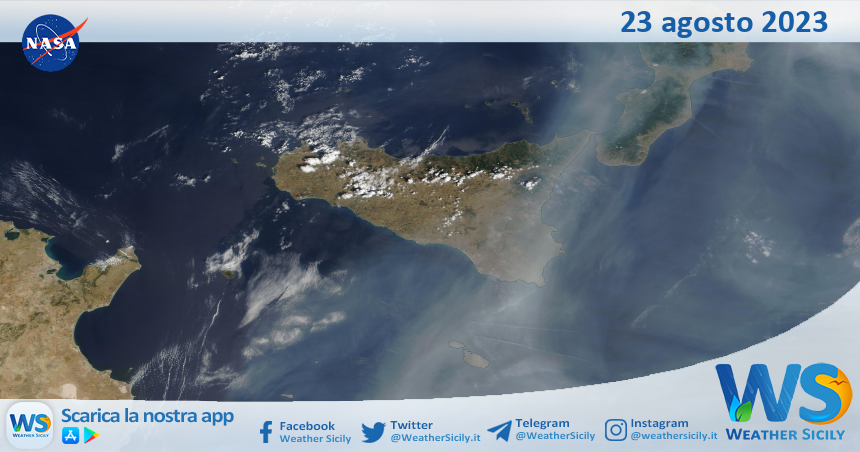 Meteo Sicilia: immagine satellitare Nasa di mercoledì 23 agosto 2023