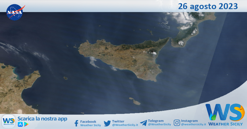 Meteo Sicilia: immagine satellitare Nasa di sabato 26 agosto 2023