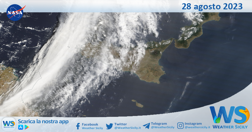 Meteo Sicilia: immagine satellitare Nasa di lunedì 28 agosto 2023