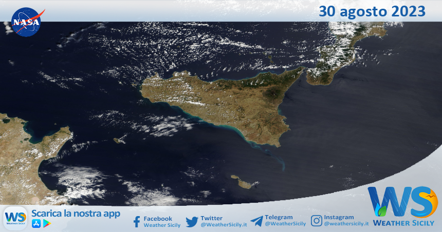 Meteo Sicilia: immagine satellitare Nasa di mercoledì 30 agosto 2023