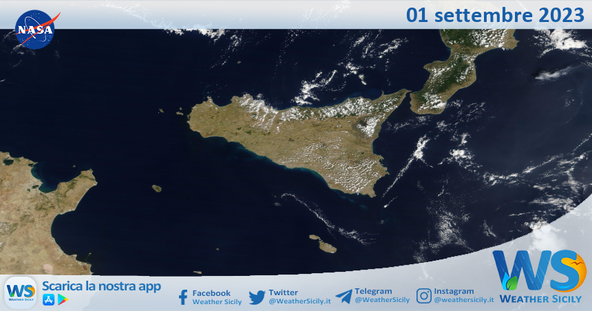 Meteo Sicilia: immagine satellitare Nasa di venerdì 01 settembre 2023