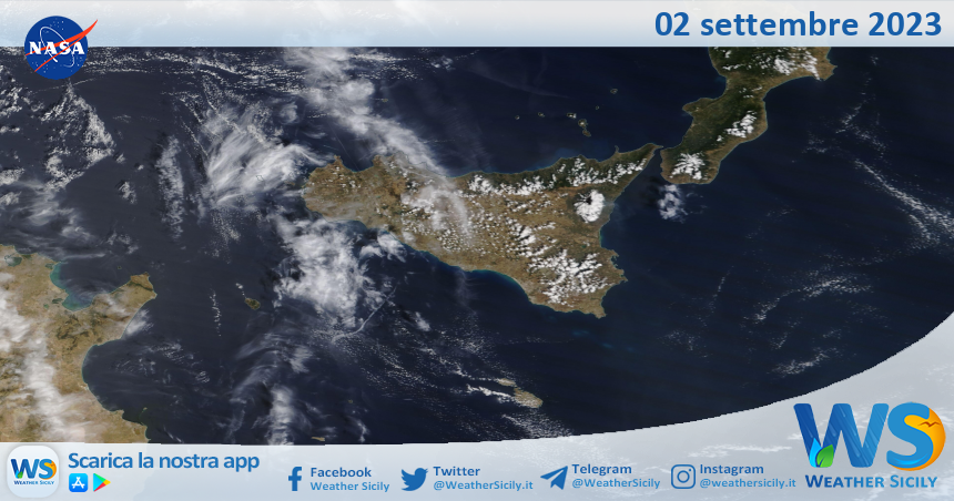 Meteo Sicilia: immagine satellitare Nasa di sabato 02 settembre 2023