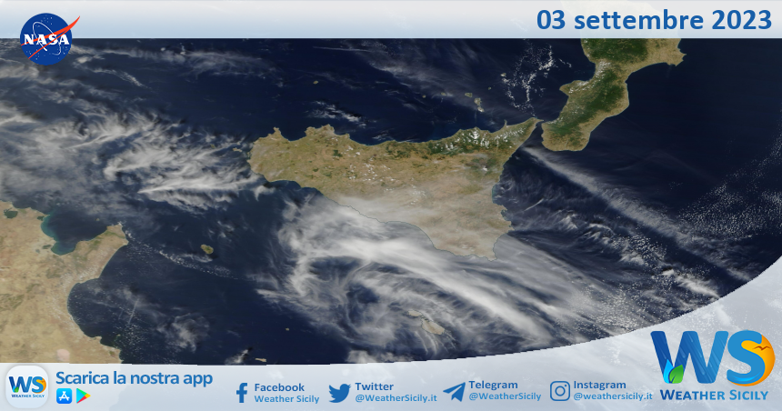 Meteo Sicilia: immagine satellitare Nasa di domenica 03 settembre 2023