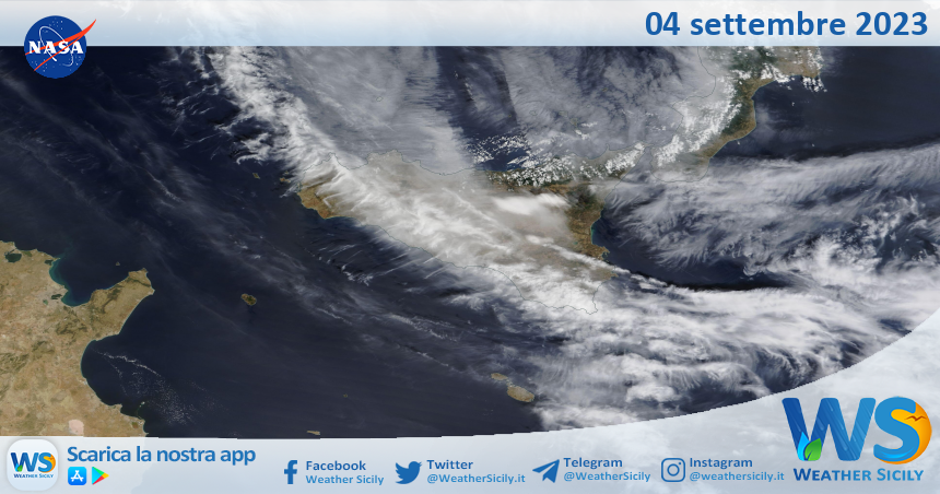 Meteo Sicilia: immagine satellitare Nasa di lunedì 04 settembre 2023