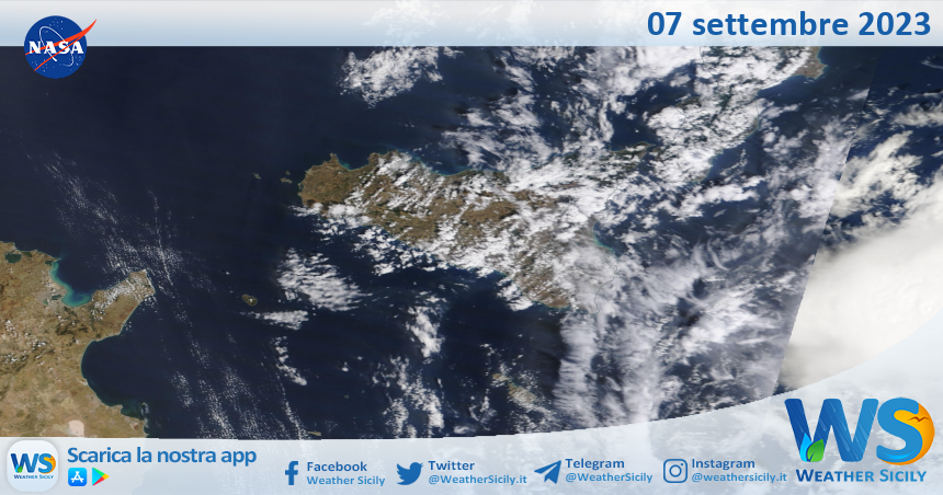 Meteo Sicilia: immagine satellitare Nasa di giovedì 07 settembre 2023