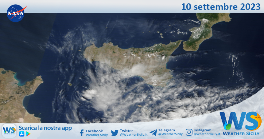 Meteo Sicilia: immagine satellitare Nasa di domenica 10 settembre 2023