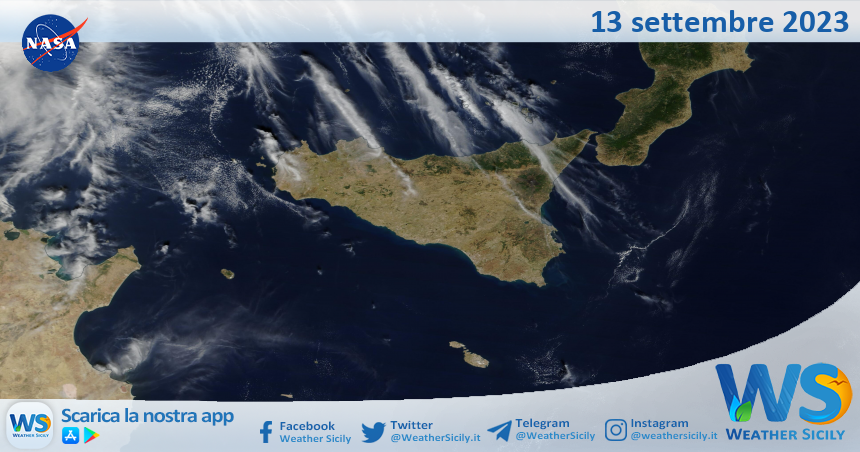 Meteo Sicilia: immagine satellitare Nasa di mercoledì 13 settembre 2023