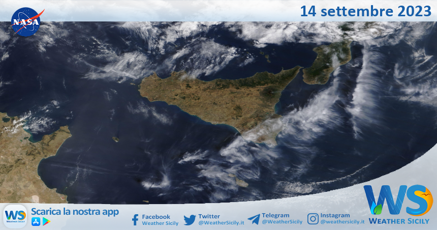 Meteo Sicilia: immagine satellitare Nasa di giovedì 14 settembre 2023