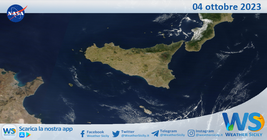 Meteo Sicilia: immagine satellitare Nasa di mercoledì 04 ottobre 2023