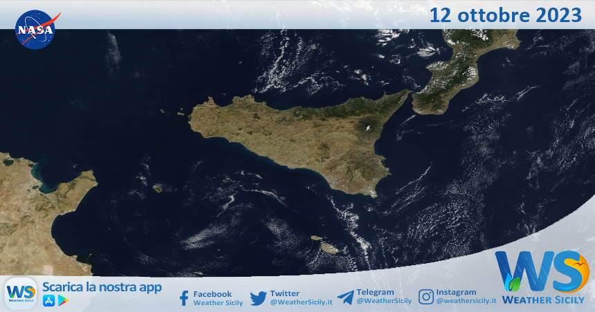 Meteo Sicilia: immagine satellitare Nasa di giovedì 12 ottobre 2023