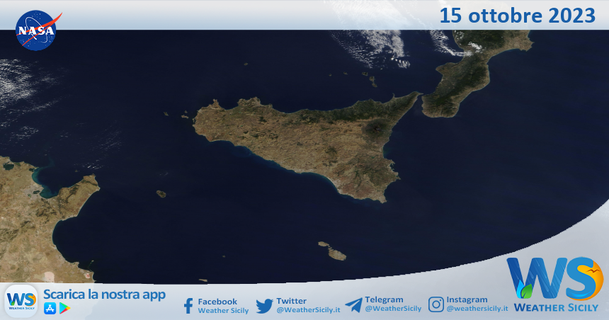 Meteo Sicilia: immagine satellitare Nasa di domenica 15 ottobre 2023