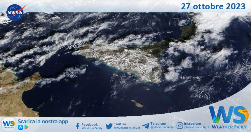 Meteo Sicilia: immagine satellitare Nasa di venerdì 27 ottobre 2023