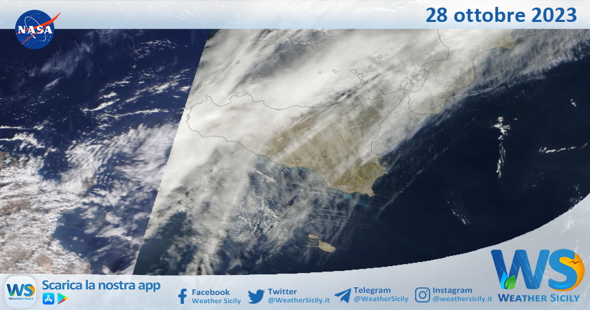 Meteo Sicilia: immagine satellitare Nasa di sabato 28 ottobre 2023