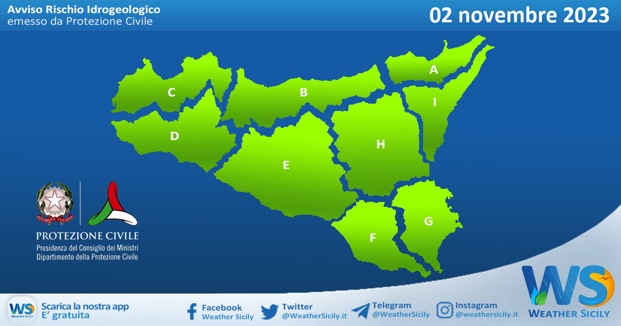 Meteo Sicilia: bollettino di allerta meteo per domani, giovedì 02 novembre 2023