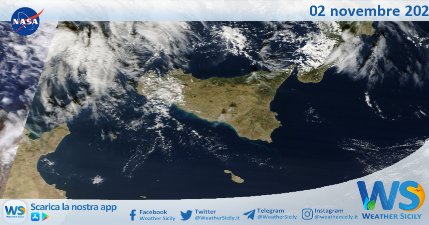 Meteo Sicilia: immagine satellitare Nasa di giovedì 02 novembre 2023