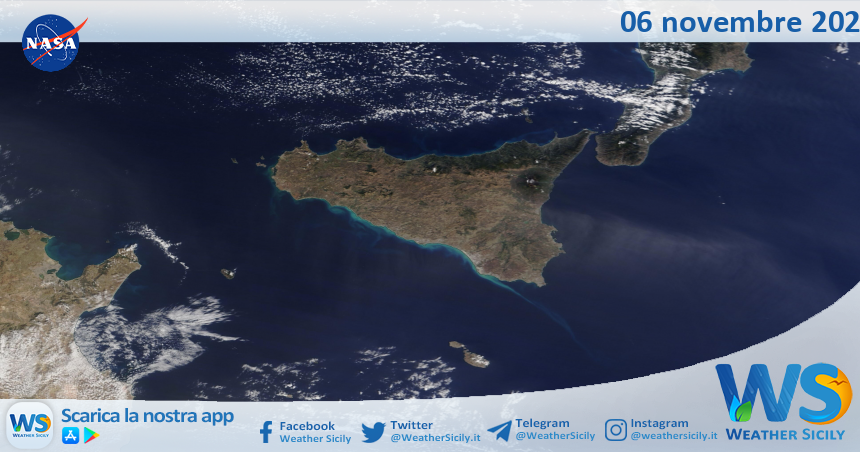 Meteo Sicilia: immagine satellitare Nasa di lunedì 06 novembre 2023