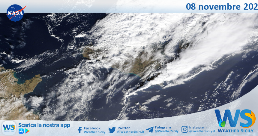 Meteo Sicilia: immagine satellitare Nasa di mercoledì 08 novembre 2023