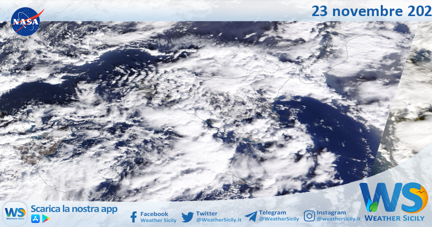 Meteo Sicilia: immagine satellitare Nasa di giovedì 23 novembre 2023