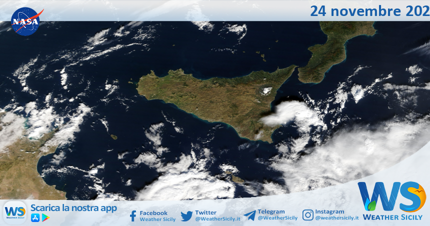 Meteo Sicilia: immagine satellitare Nasa di venerdì 24 novembre 2023