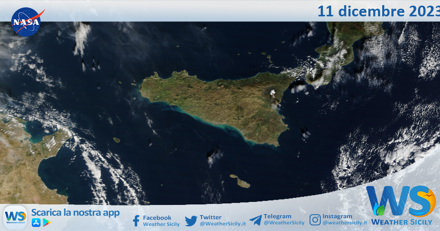 Meteo Sicilia: immagine satellitare Nasa di lunedì 11 dicembre 2023