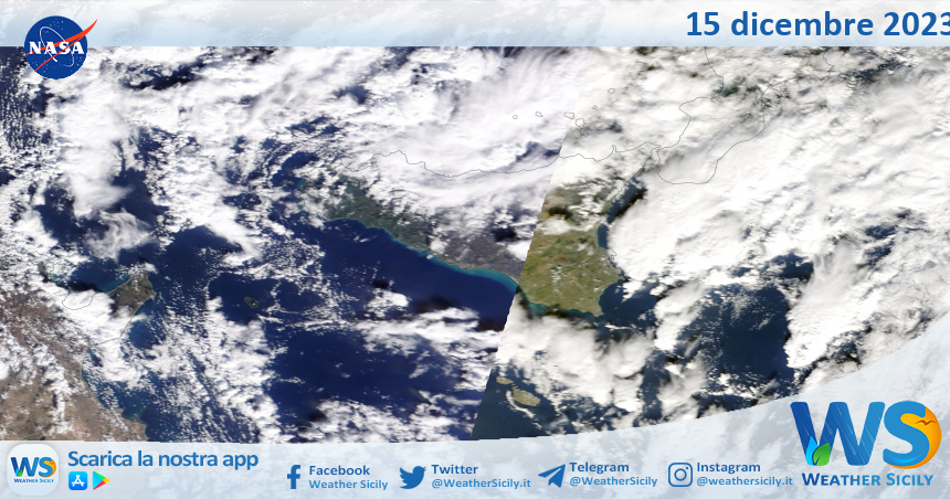 Meteo Sicilia: immagine satellitare Nasa di venerdì 15 dicembre 2023